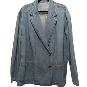 NEW Women's Plus Denim Blazer Jacket Light Wash Blue Size 2X